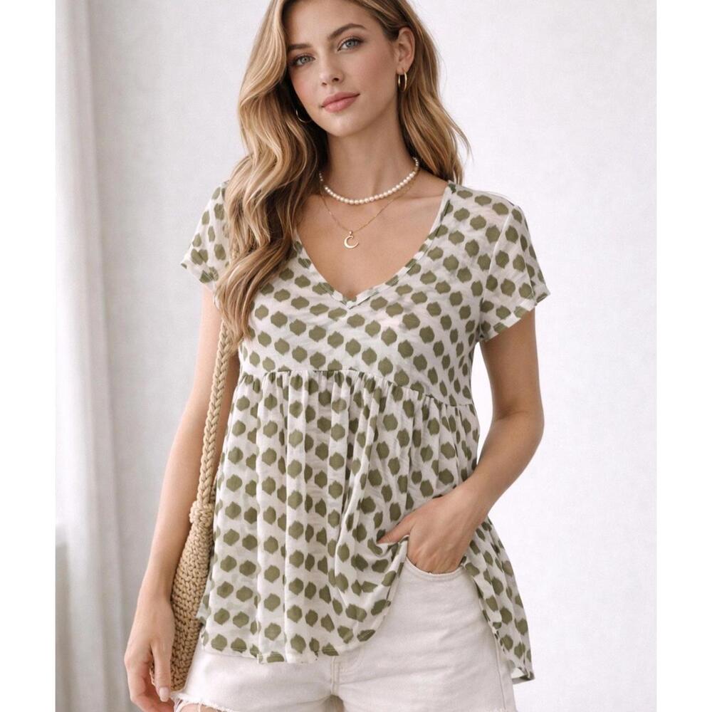 Jessica Simpson Y2K Babydoll Blouse Medium Sheer Green Boho Tunic Top